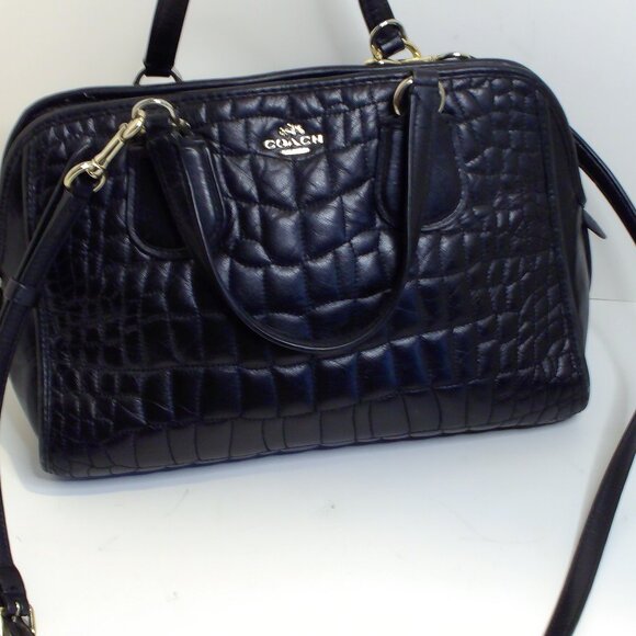 Coach,  Croc Embossed, Black Leather with Crossbody Strap, Medium in Size - Picture 1 of 6